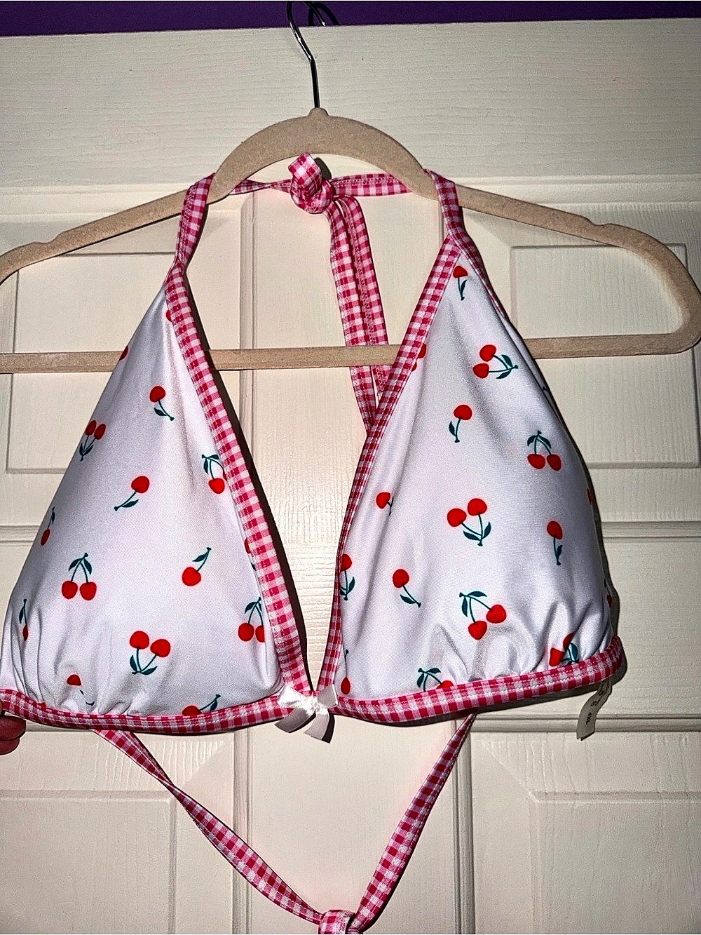 SHEIN Cherry Print Gingham Trim Bikini XL Like New